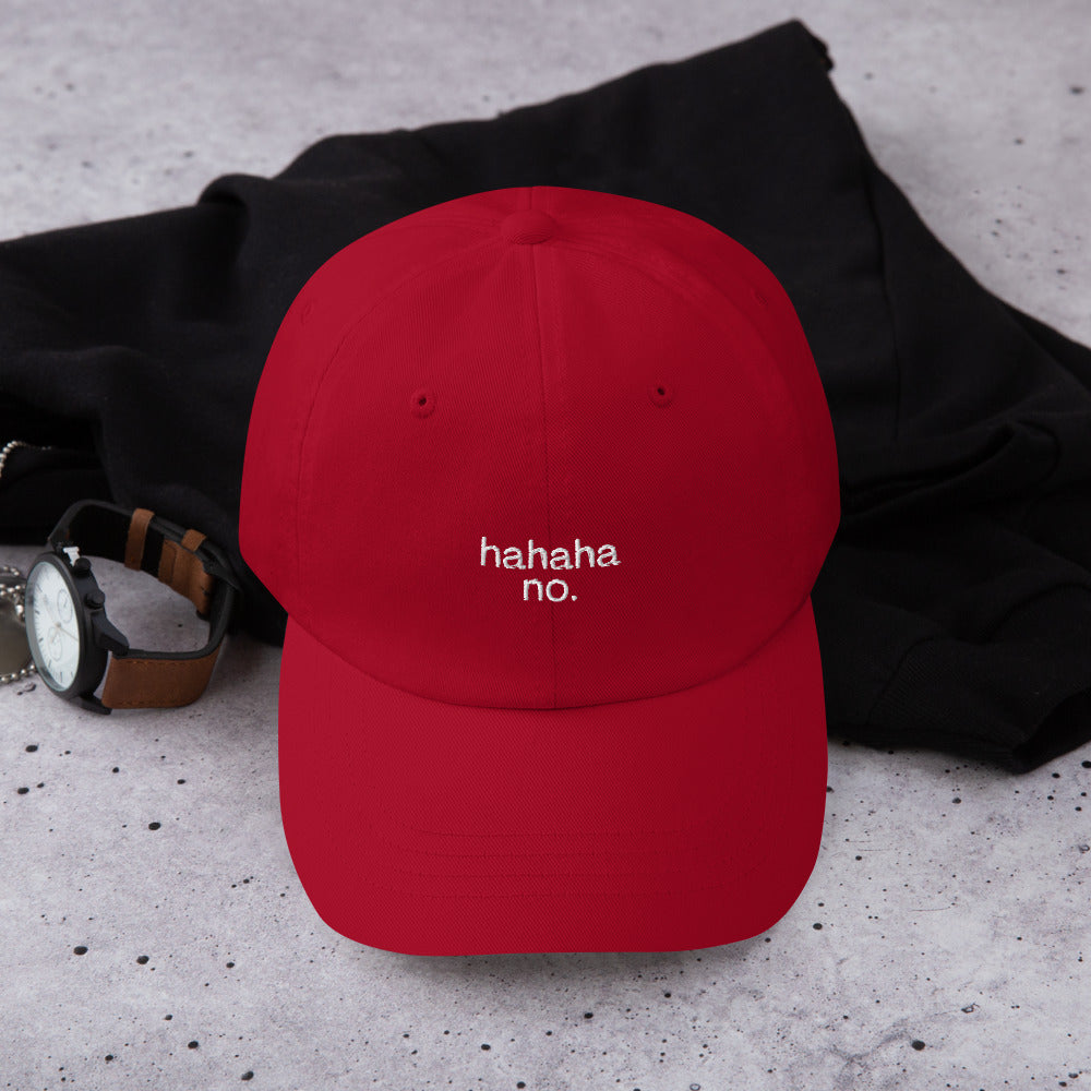 "hahaha no." Kappe | Cranberry | Gestickt