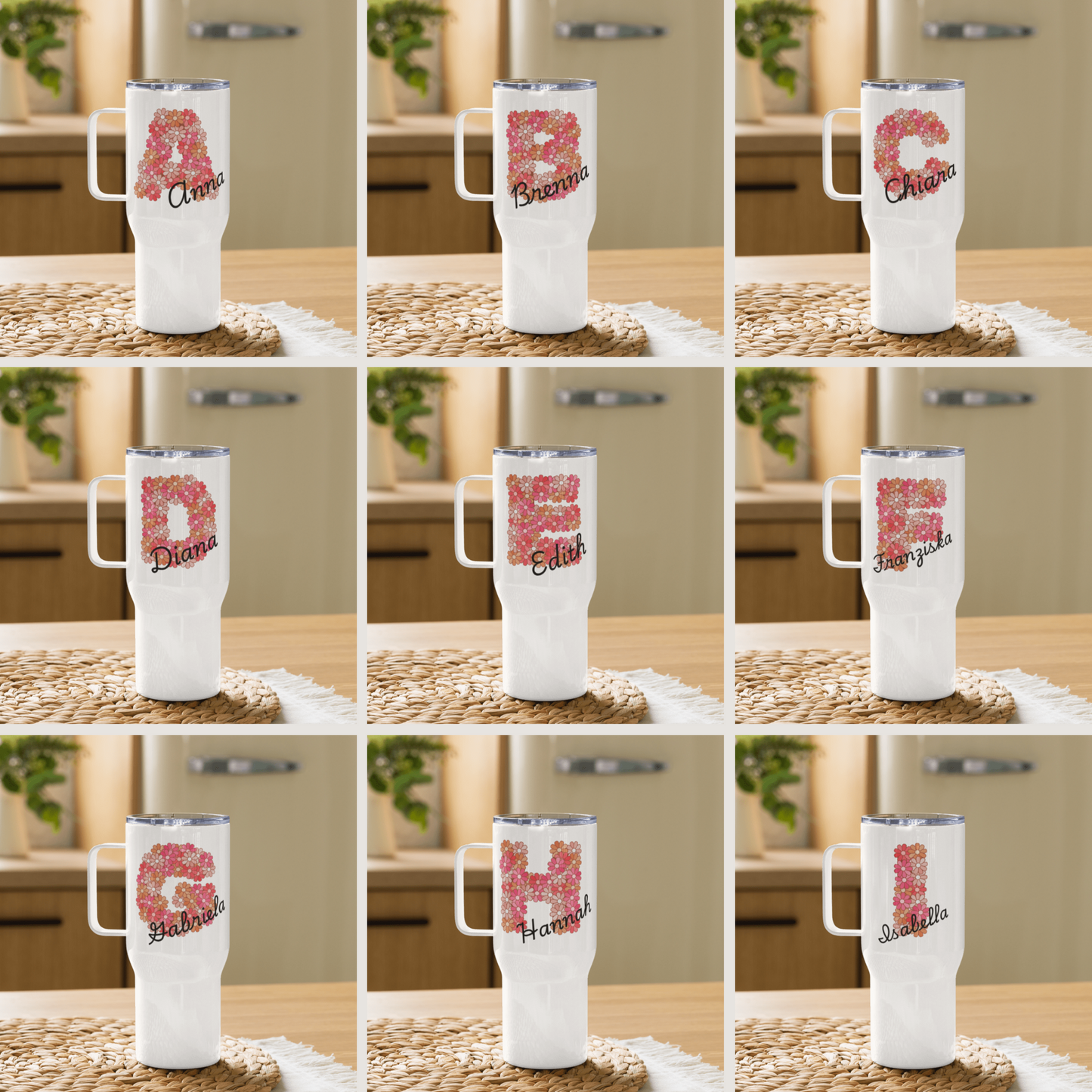 Personalisierter Tumbler + Name - 739 ml (25 oz) - "Floral"