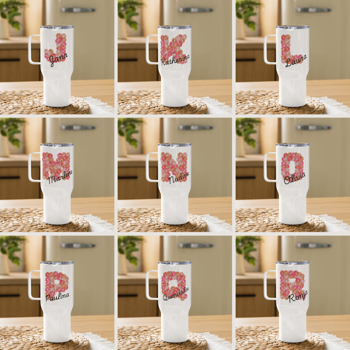 Personalisierter Tumbler + Name - 739 ml (25 oz) - "Floral"