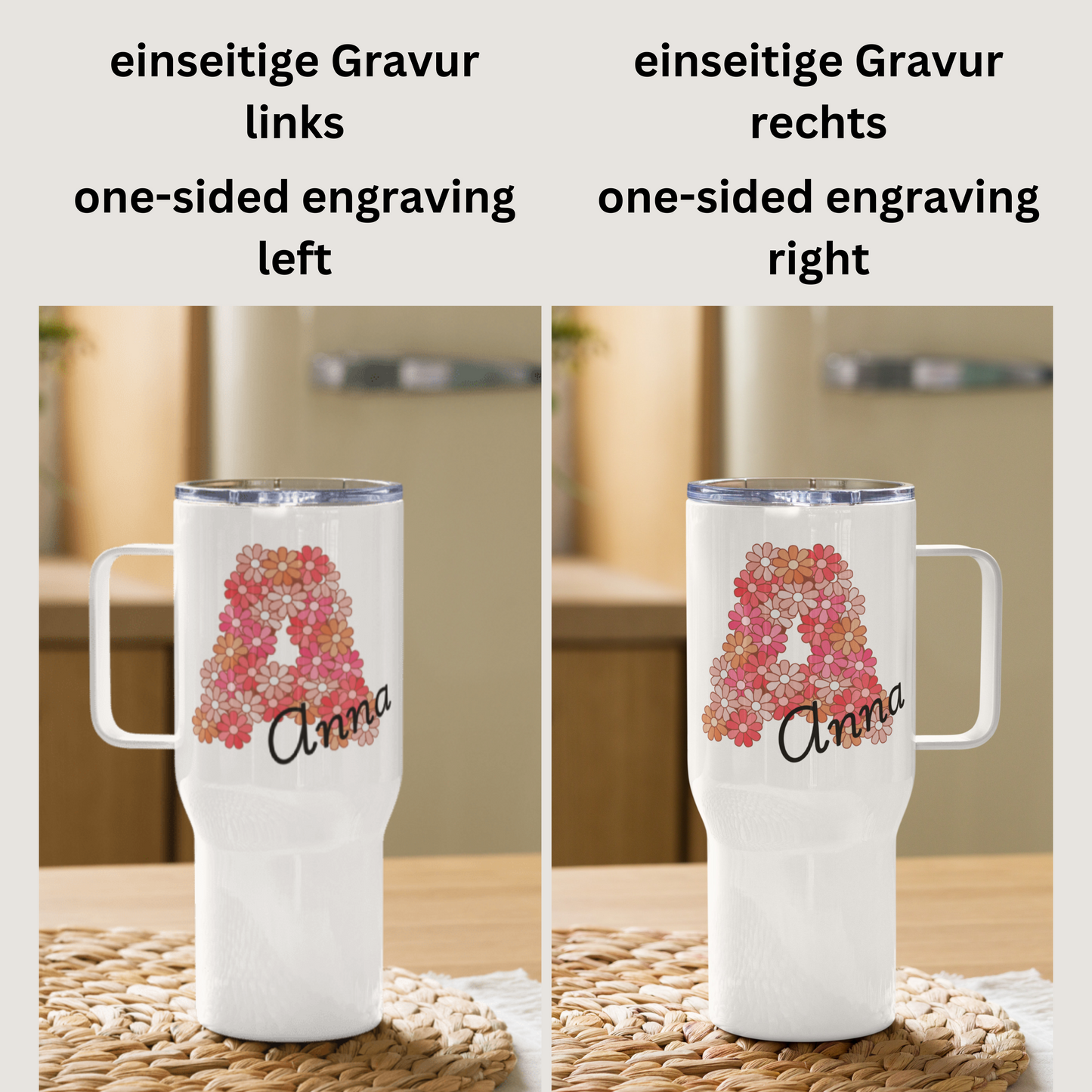 Personalisierter Tumbler + Name - 739 ml (25 oz) - "Floral"