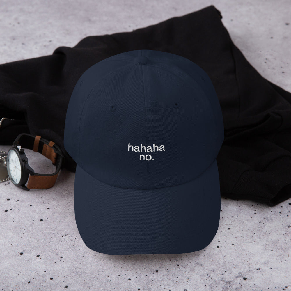 "hahaha no." Cap | Navy | Embroidered